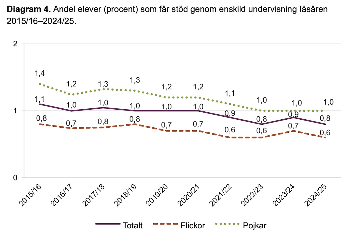Andel elever med enskild undervisning över tid